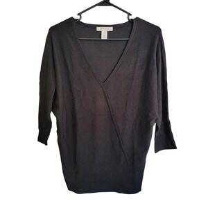 White House Black Market Sweater Knit Dolman Sleeve V-Neck Top Small 3/4" Sleeve